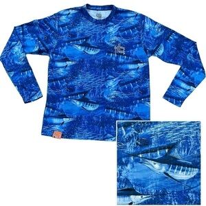 Guy Harvey Legend Camo Men's Performance Long Sleeve Tee Royal Blue Size Small